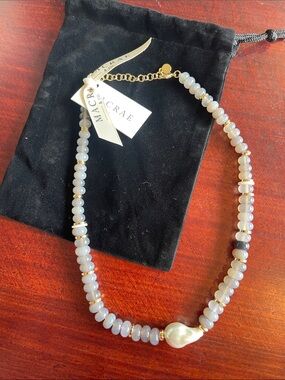 Light Gray Beaded Necklace with Baroque Pearl freshwater pearl